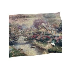 VTG Thomas Kinkade Lamplight Bridge Tapestry Wall Hanging Decorative 36x30 NWT